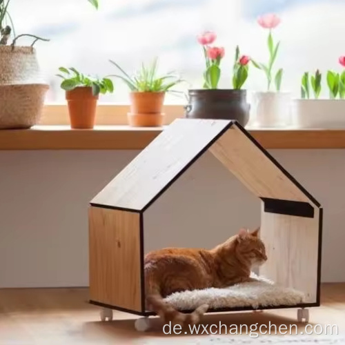 Praktische Einfachheit Innenräume mit großem Leinwand Massivholz Wohnzimmer Balkon Holzkatze Haustier abtrennbares Haus